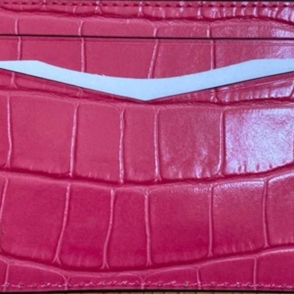 NEW Croc Embossed Leather Kate Spade Festive Pink Staci Small Slim Card Holder - Picture 9 of 13